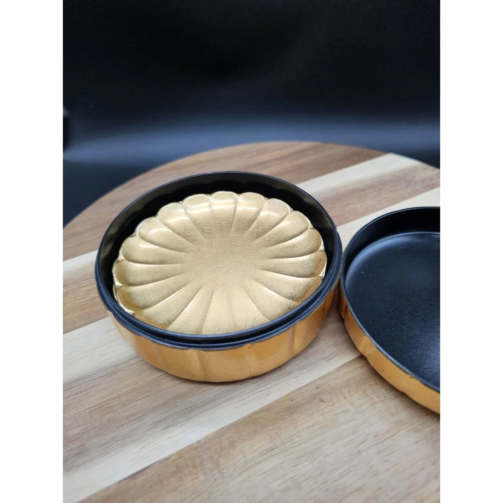Vintage Otagiri Trinket Box/ Coaster Set Gold‎ Laquer